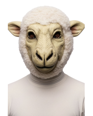 Masque de mouton en plastique avec fourroure, avec étiquette volante/étiequette